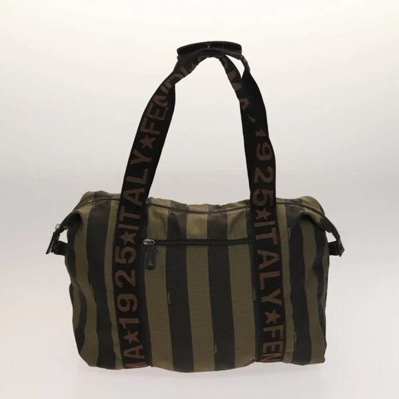 FENDI Pecan Hand Bag Nylon Canvas 2 Set Black Brown Auth ti3350 - Picture 2 of 16